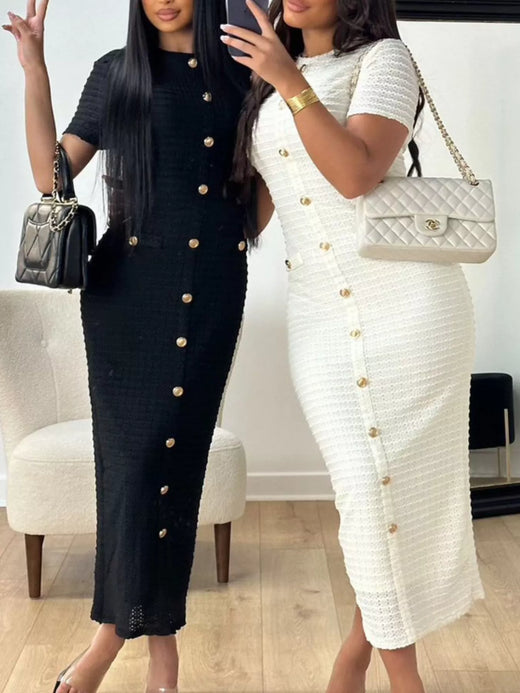 Textured Short Sleeve Midi Dress - alternate view 4