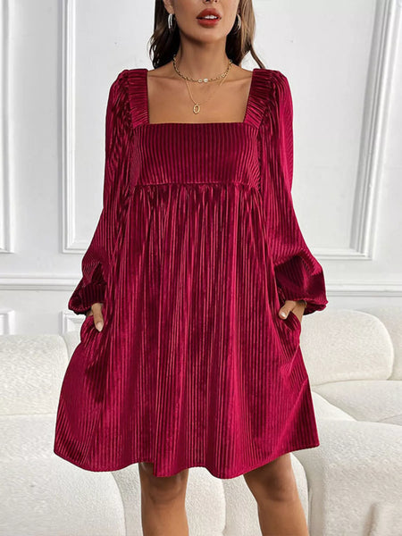 Velvet Square Neck Long Sleeve Dress - alternate view 11