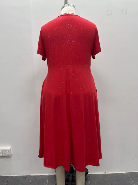 Full Size Twisted Front Short Sleeve Midi Dress with Pockets Plus Size - alternate view 7