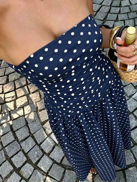 Strapless Polka Dot Ruched Maxi Dress - alternate view 30