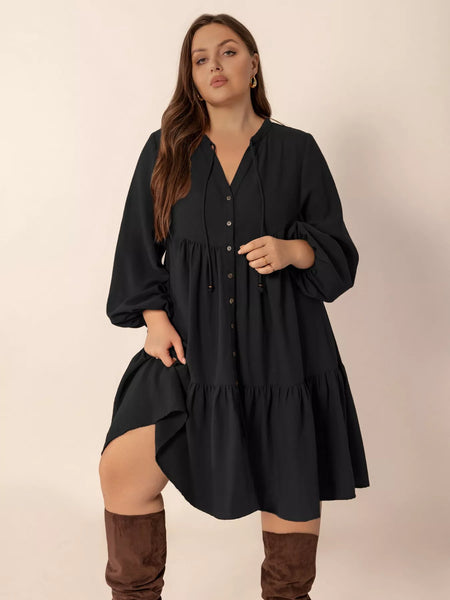 Button Front Balloon Sleeve Dress - alternate view 3