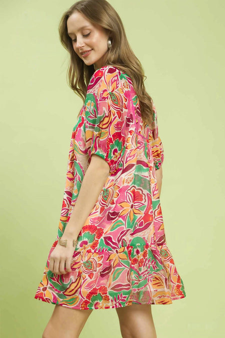 V-Neck Baby Doll  Print Dress - alternate view 2