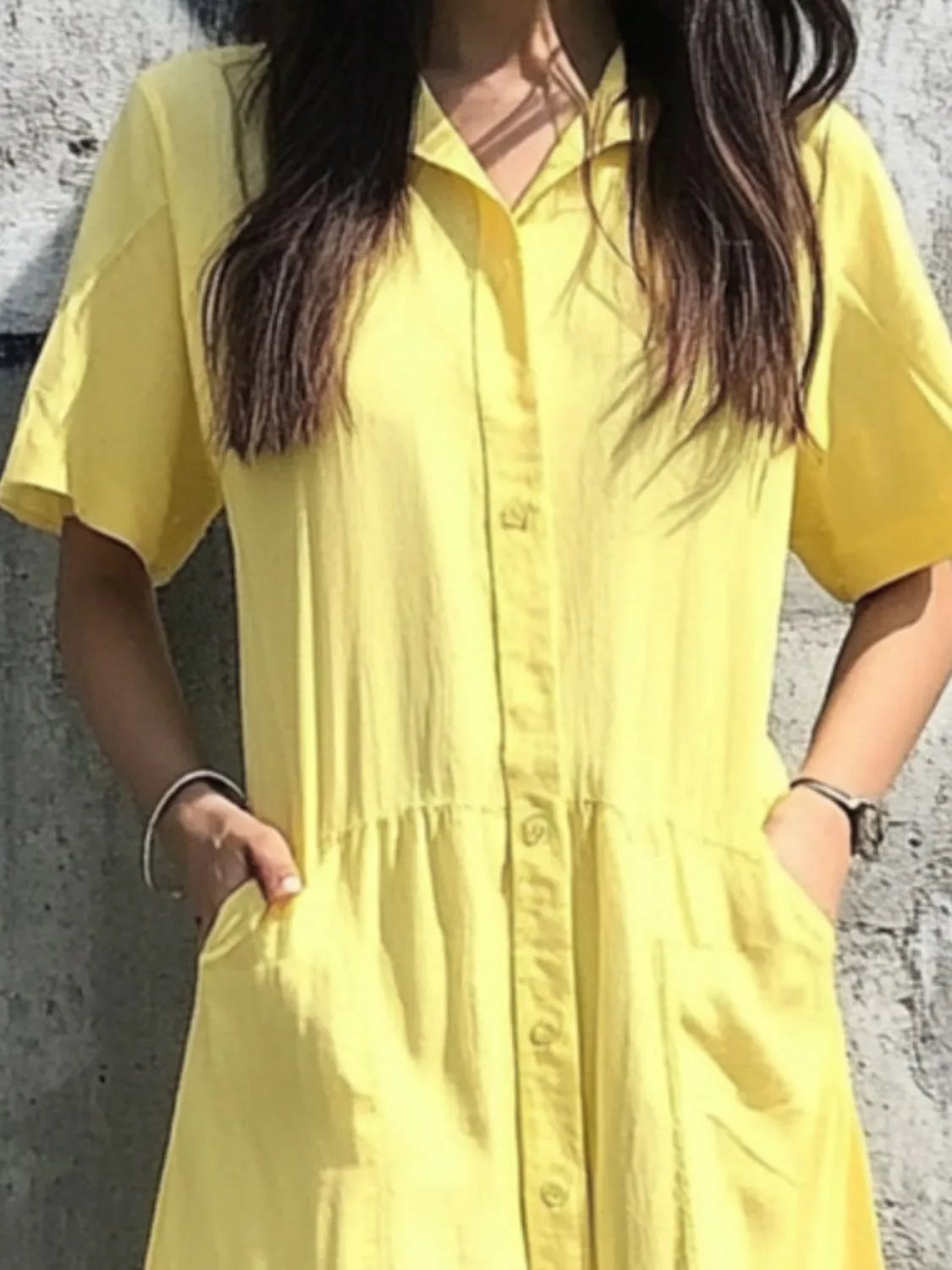 Button Front Short Sleeve Midi Dress - alternate view 3