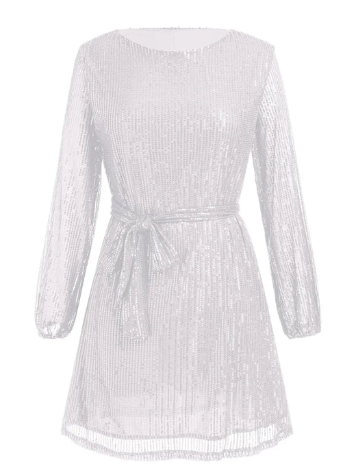 Sequin Tie Waist Long Sleeve Mini Dress - alternate view 6