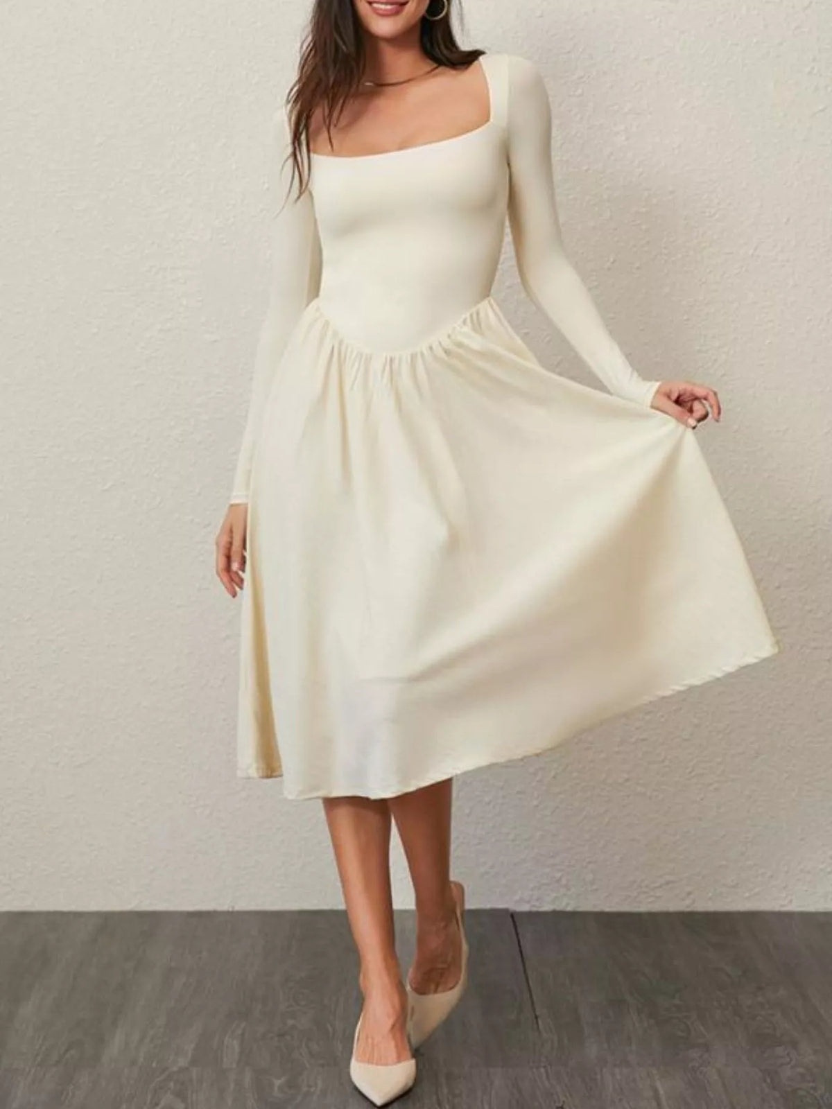 Square Neck Long Sleeve Midi Dress - alternate view 11