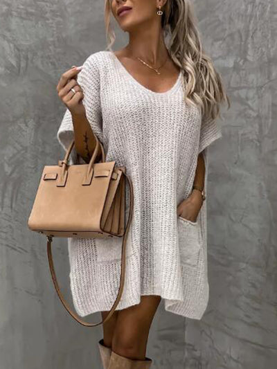 Short Sleeve Sweater Dress with Pockets - alternate view 7