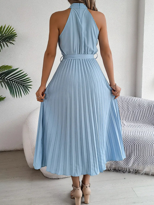 Grecian Neck Tie Waist Pleated Dress - alternate view 5