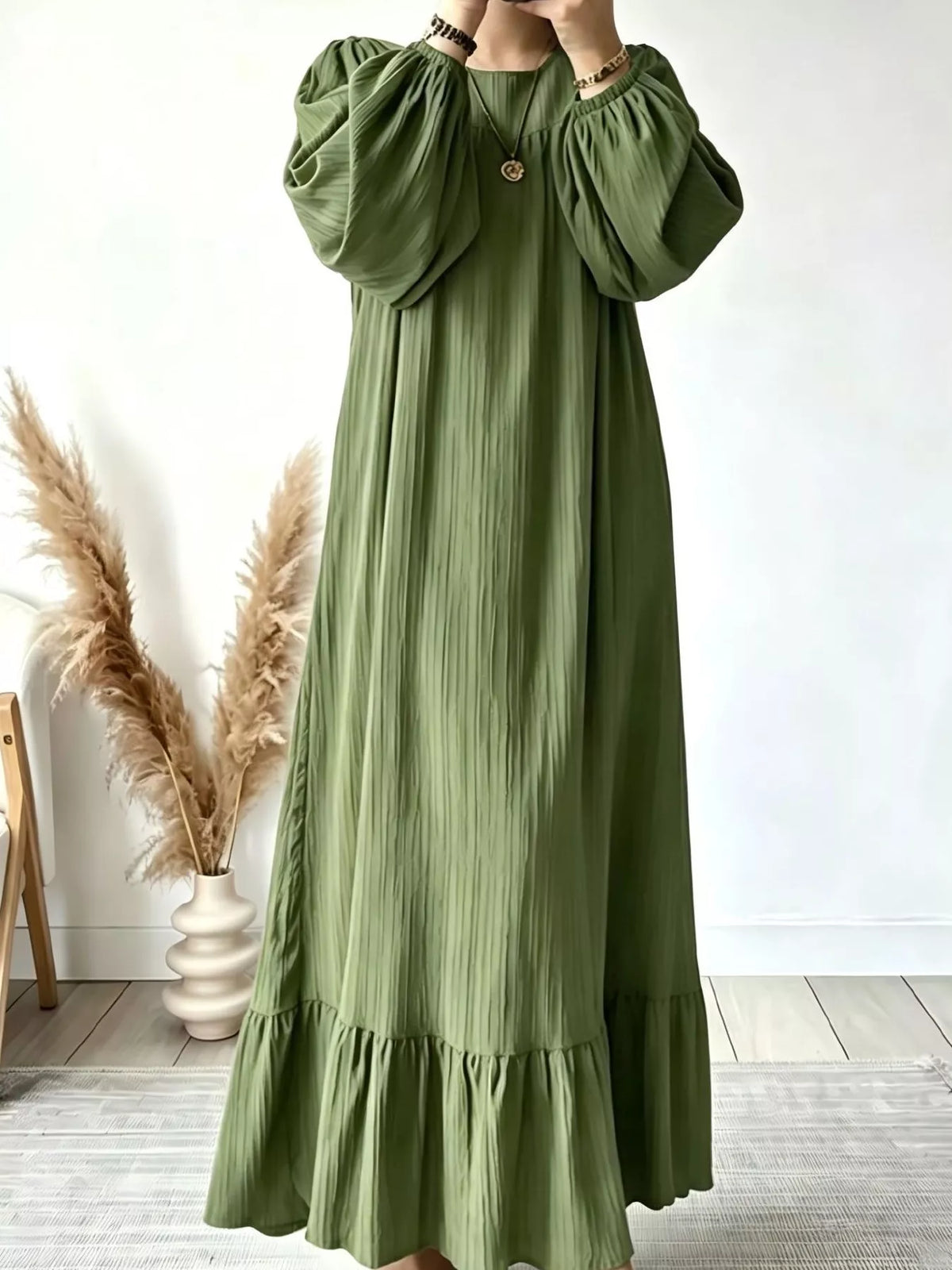 Full Size Textured Puff-Sleeve Maxi Dress Plus Size - alternate view 5