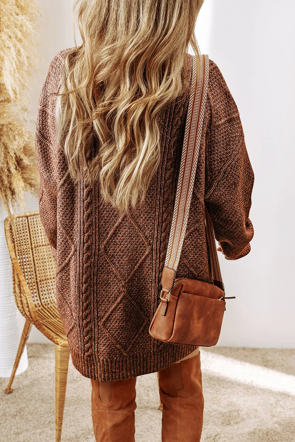 Cable-Knit Round Neck Sweater Dress - alternate view 8