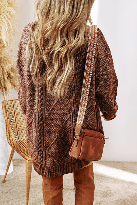 Cable-Knit Round Neck Sweater Dress - alternate view 8