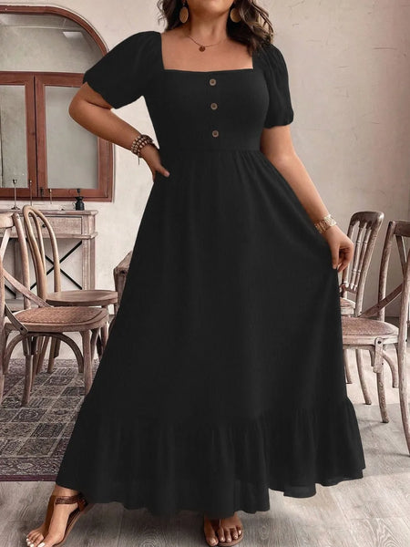 Ruffled Hem Square Neck Short Sleeve Dress - alternate view 4