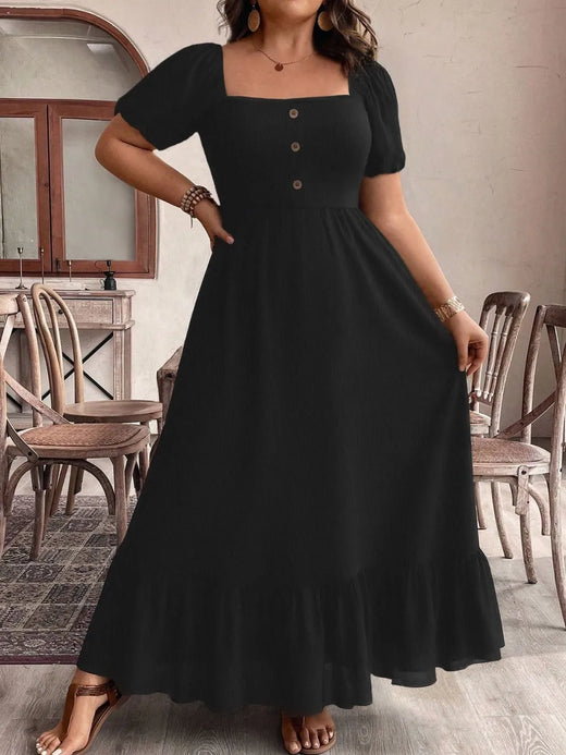 Ruffled Hem Square Neck Short Sleeve Dress - alternate view 4