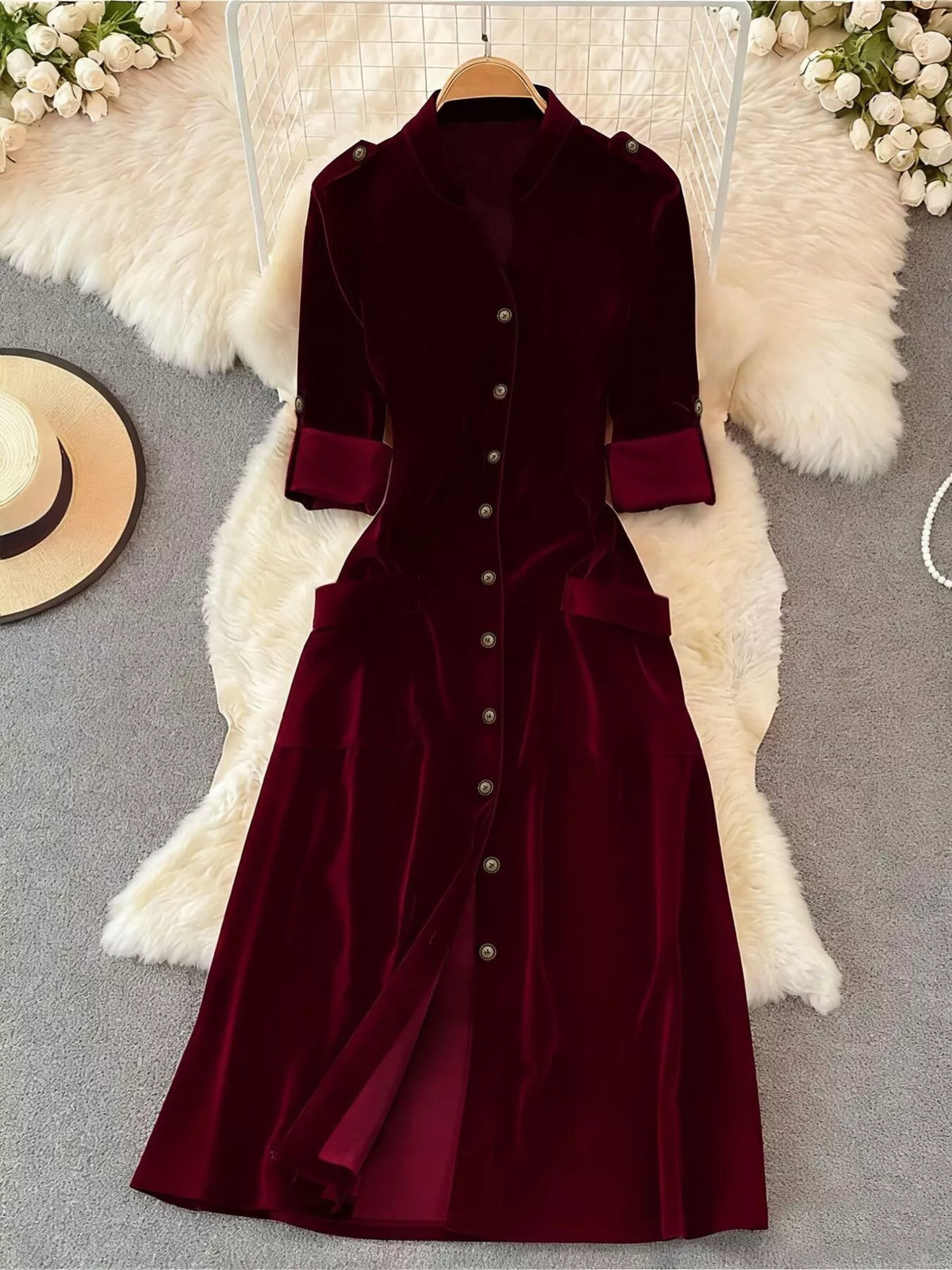 Velvet Button-Down Midi Dress - alternate view 6