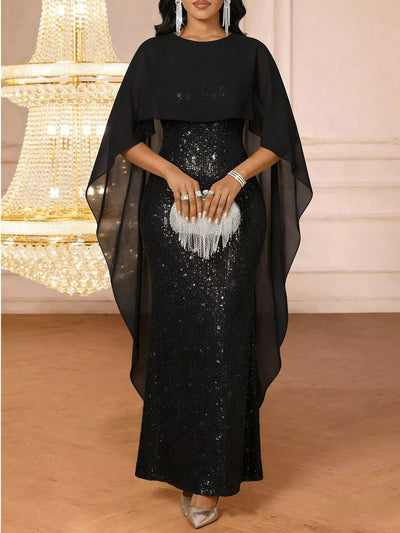 Sequin Cape Overlay Evening Dress - alternate view 9