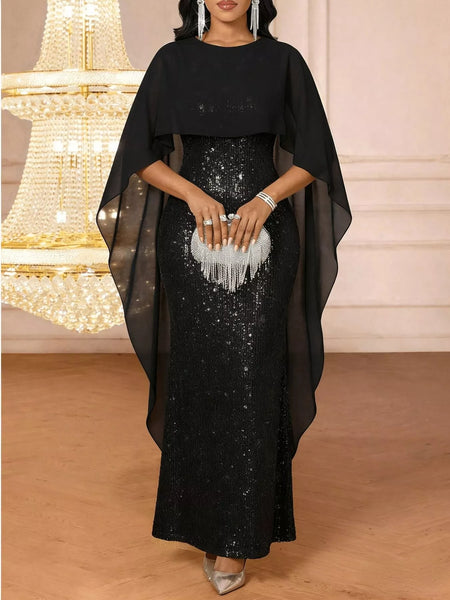 Sequin Cape Overlay Evening Dress - alternate view 9