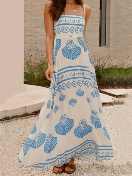 Seashell Print Spaghetti Strap Maxi Dress - alternate view 3