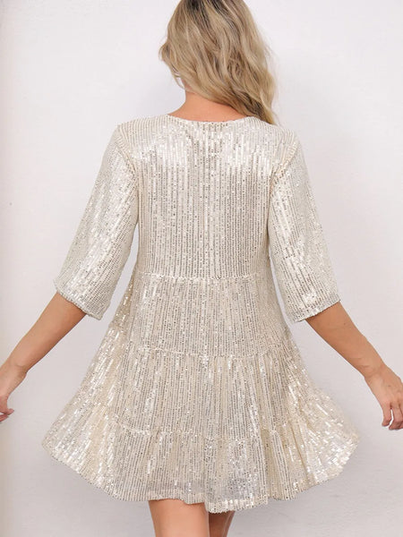 Sequin Round Neck Half Sleeve Mini Dress - alternate view 7