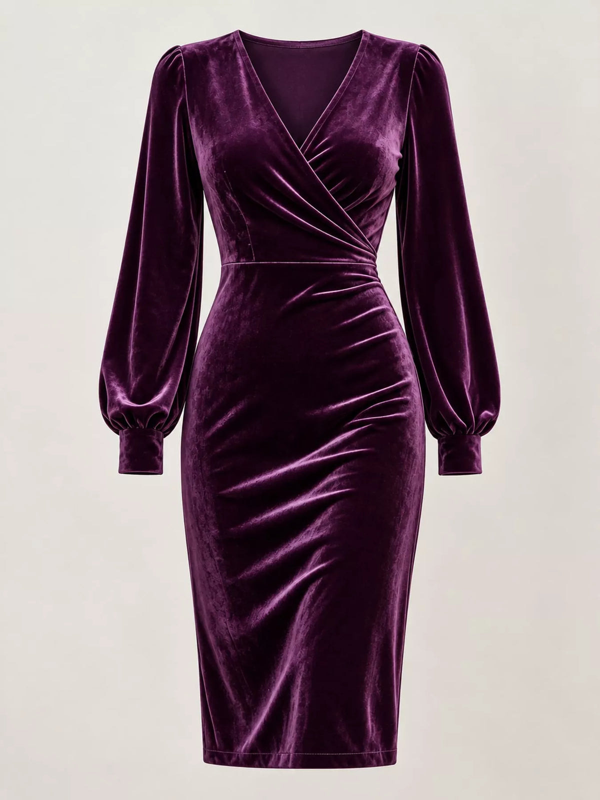 Full Size Velvet Long-Sleeve Wrap Dress Plus Size - alternate view 8
