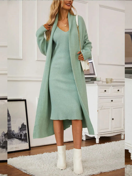 V-Neck Cami Dress and Open Front Cardigan Sweater Set - alternate view 3