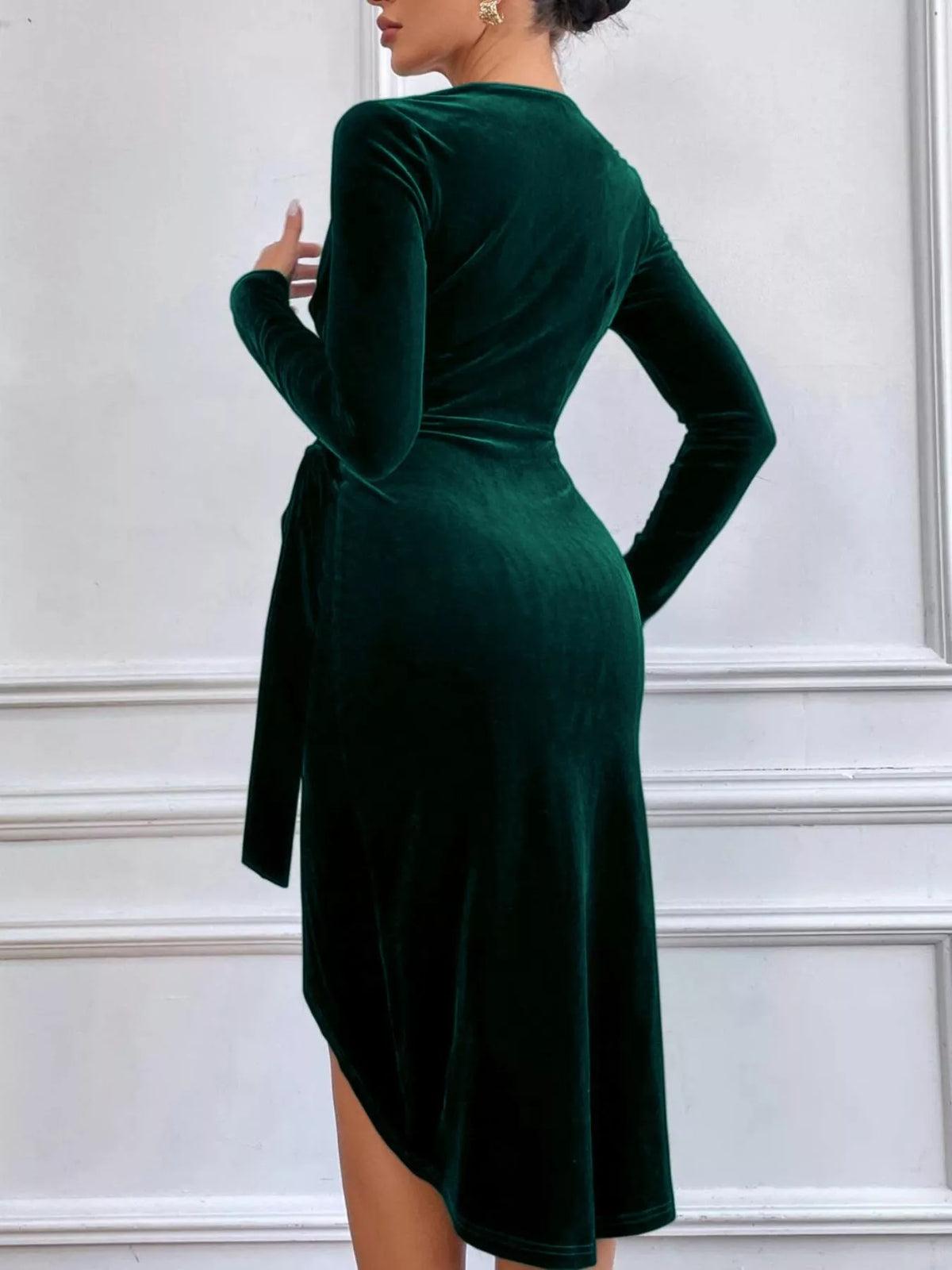 Velvet Wrap Long Sleeve Midi Dress - alternate view 6