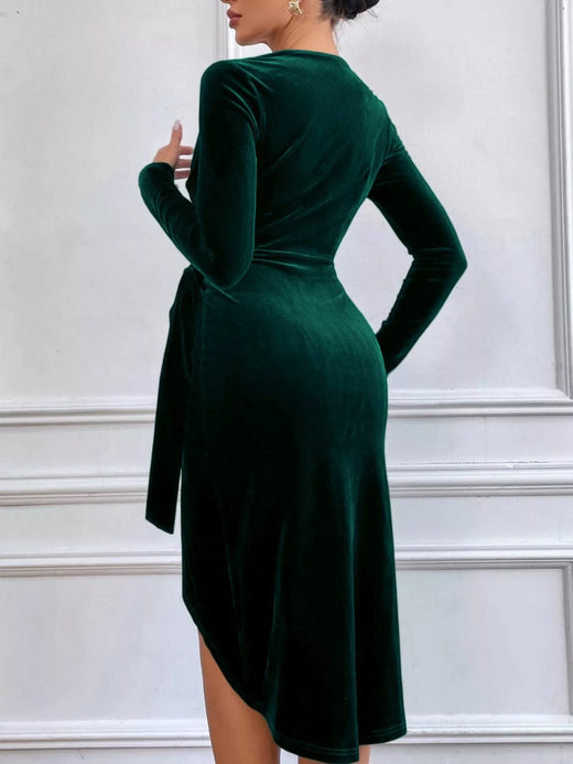 Velvet Wrap Long Sleeve Midi Dress - alternate view 6