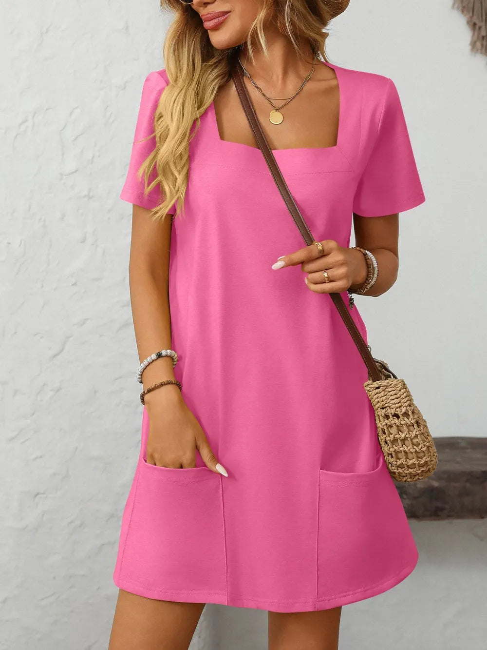 Mandy Square Neck Short Sleeve Mini Dress - alternate view 11