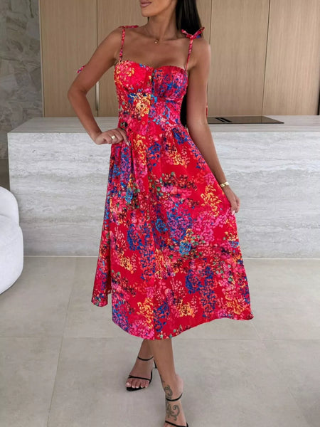 Printed Tie-Strap Midi Dress - alternate view 5