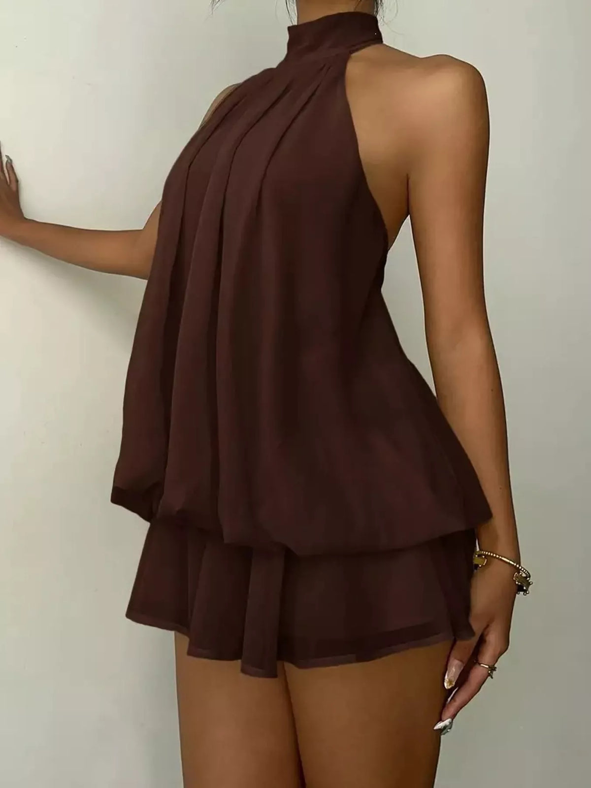 Halter Neck Ruched Mini Dress - alternate view 10