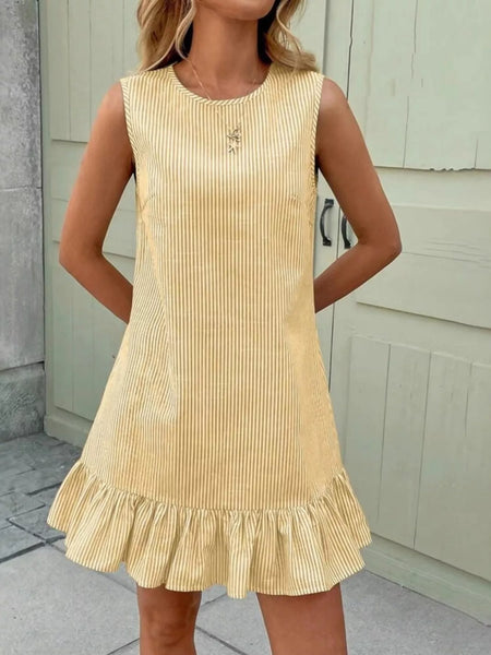 Sleeveless Striped Ruffle Hem Mini Dress - alternate view 5