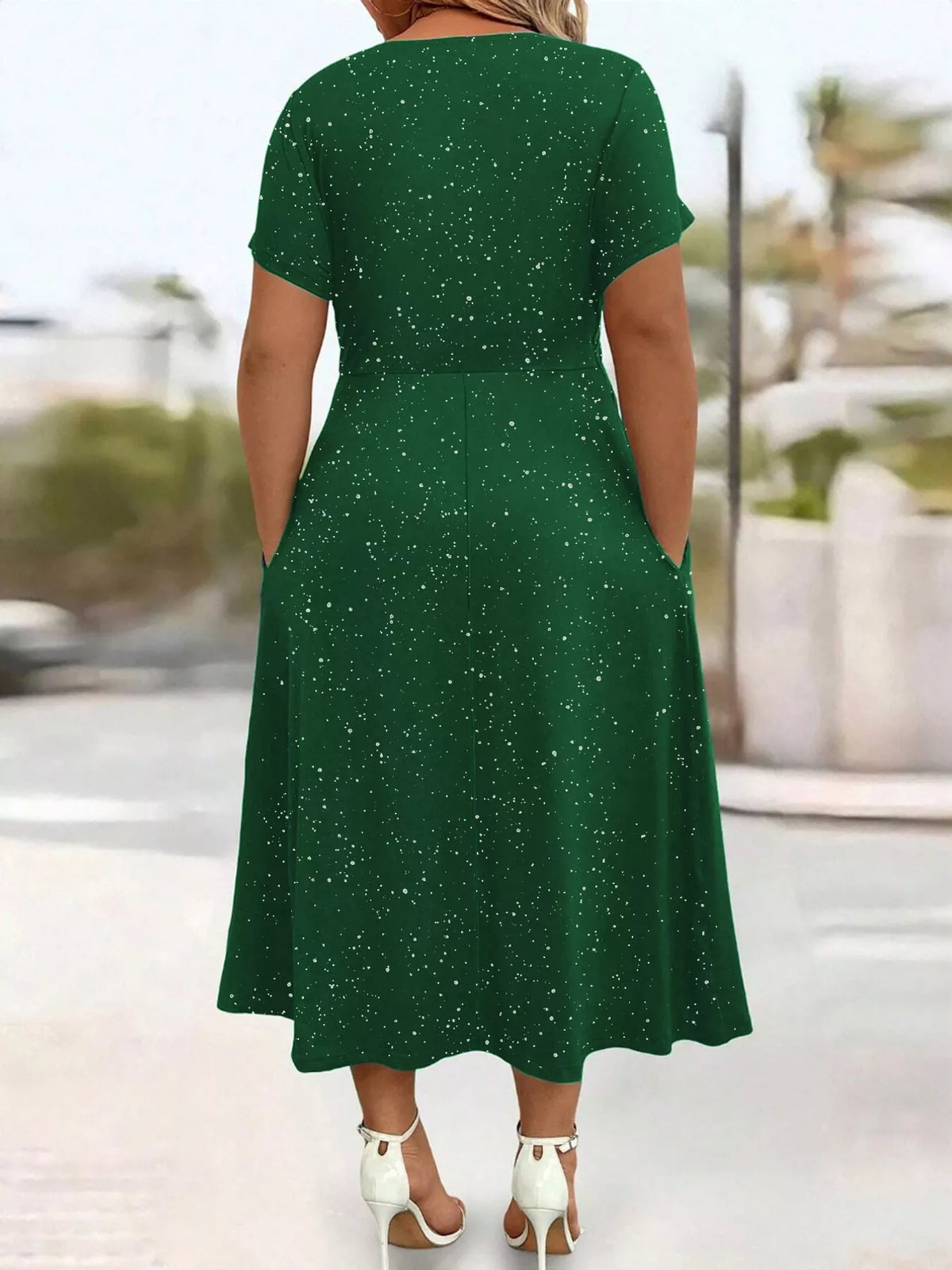 Full Size Twisted Front Short Sleeve Midi Dress with Pockets Plus Size - alternate view 12