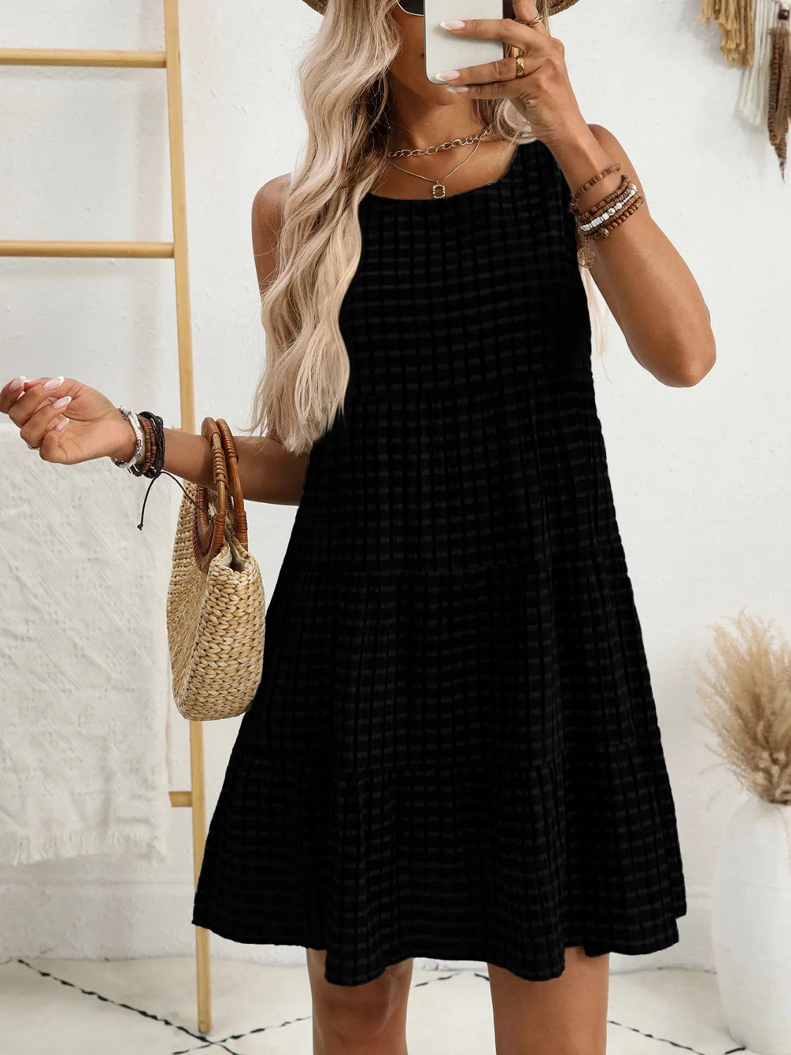 Plaid Round Neck Sleeveless Mini Dress - alternate view 20