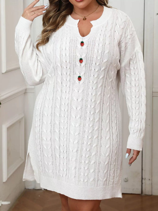 Plus Size Strawberry Cable Knit Sweater Dress - alternate view 2