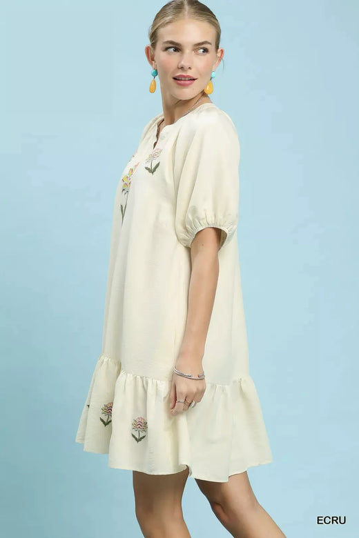 Embroidered Floral Babydoll Dress - alternate view 2