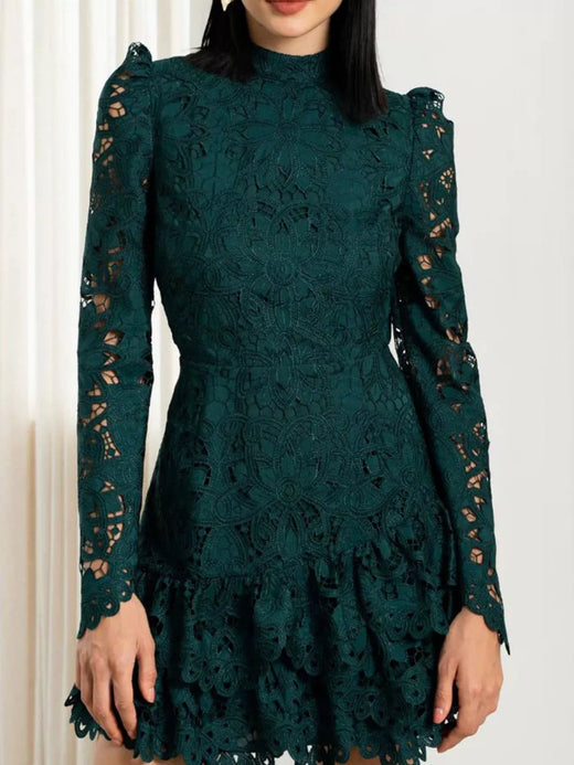 Lace Mock Neck Long Sleeve Mini Dress - alternate view 3