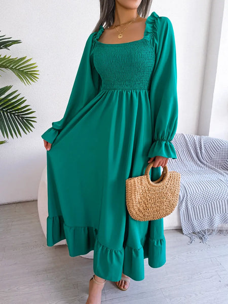Smocked Square Neck Flounce Sleeve Dress - alternate view 15