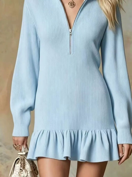 Ruffle Hem Half Zip Dress - alternate view 6