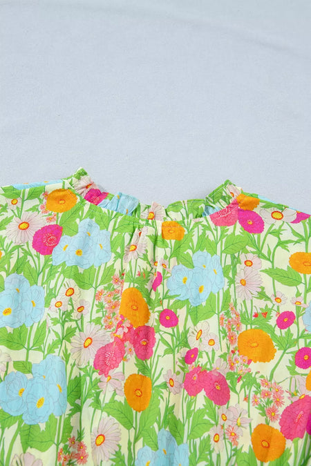 Floral Print V Neck Short Puff Sleeve Cotton Maxi Dress - alternate view 5