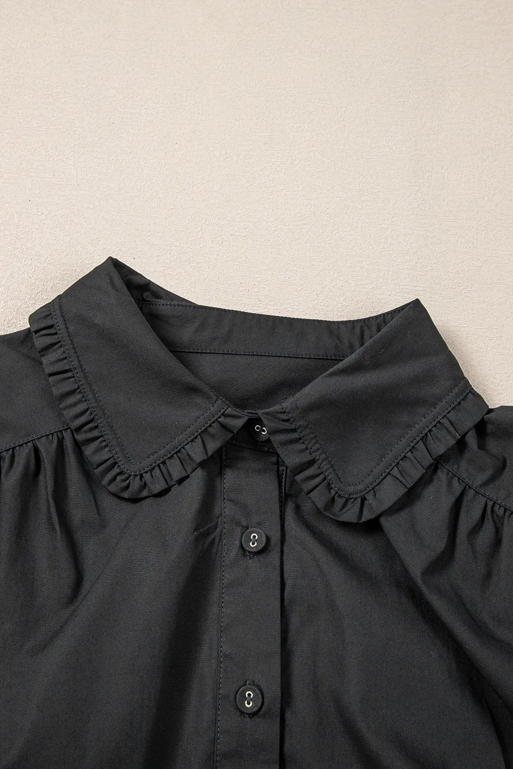 Button Down Puff Sleeve Ruffle Hem Dress - alternate view 14