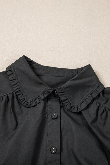Button Down Puff Sleeve Ruffle Hem Dress - alternate view 14