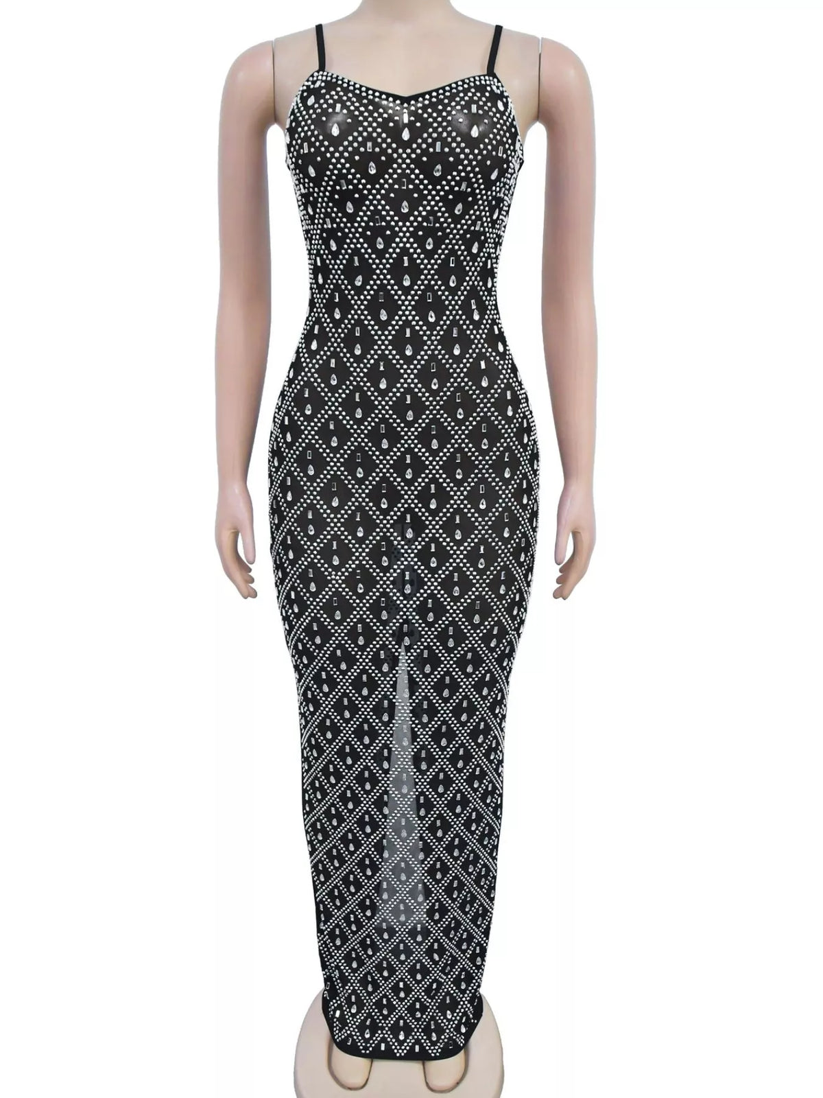 Glamorous Rhinestone Embellished Sheer Mesh Maxi Dress - alternate view 3