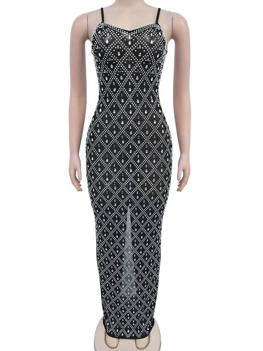 Glamorous Rhinestone Embellished Sheer Mesh Maxi Dress - alternate view 3