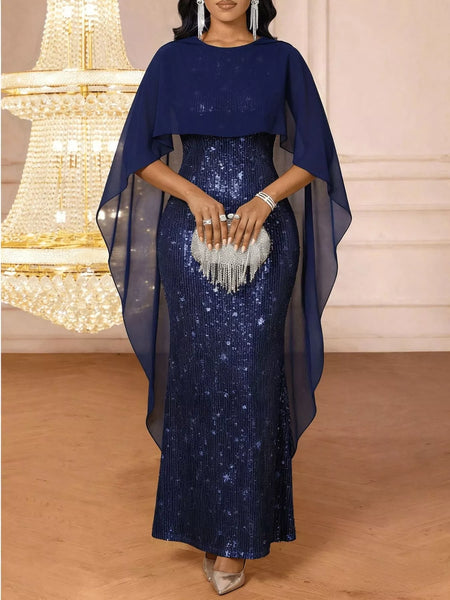 Sequin Cape Overlay Evening Dress - alternate view 14