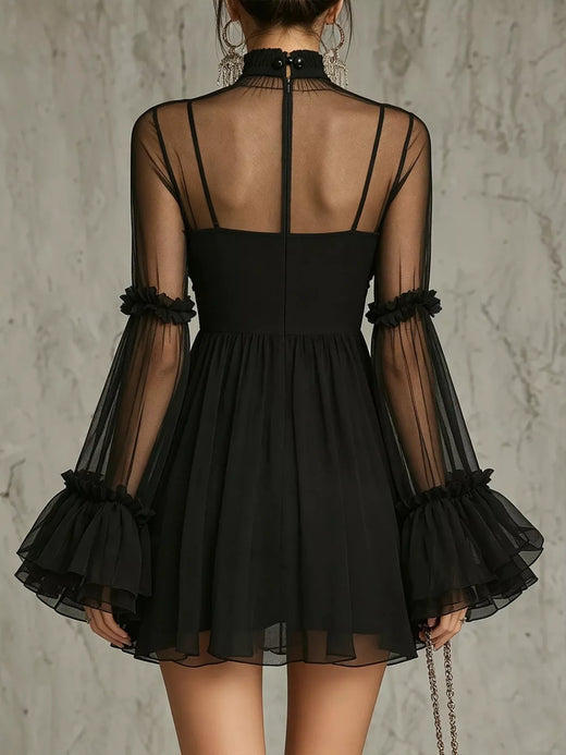 Sheer Mesh Flare Sleeve Mini Dress - alternate view 2