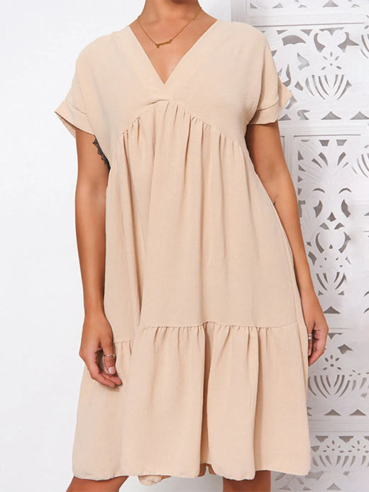 V-Neck Babydoll Tiered Mini Dress - alternate view 2