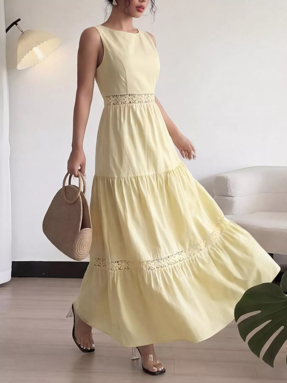 Sleeveless Tiered Lace Trim Maxi Dress - alternate view 4