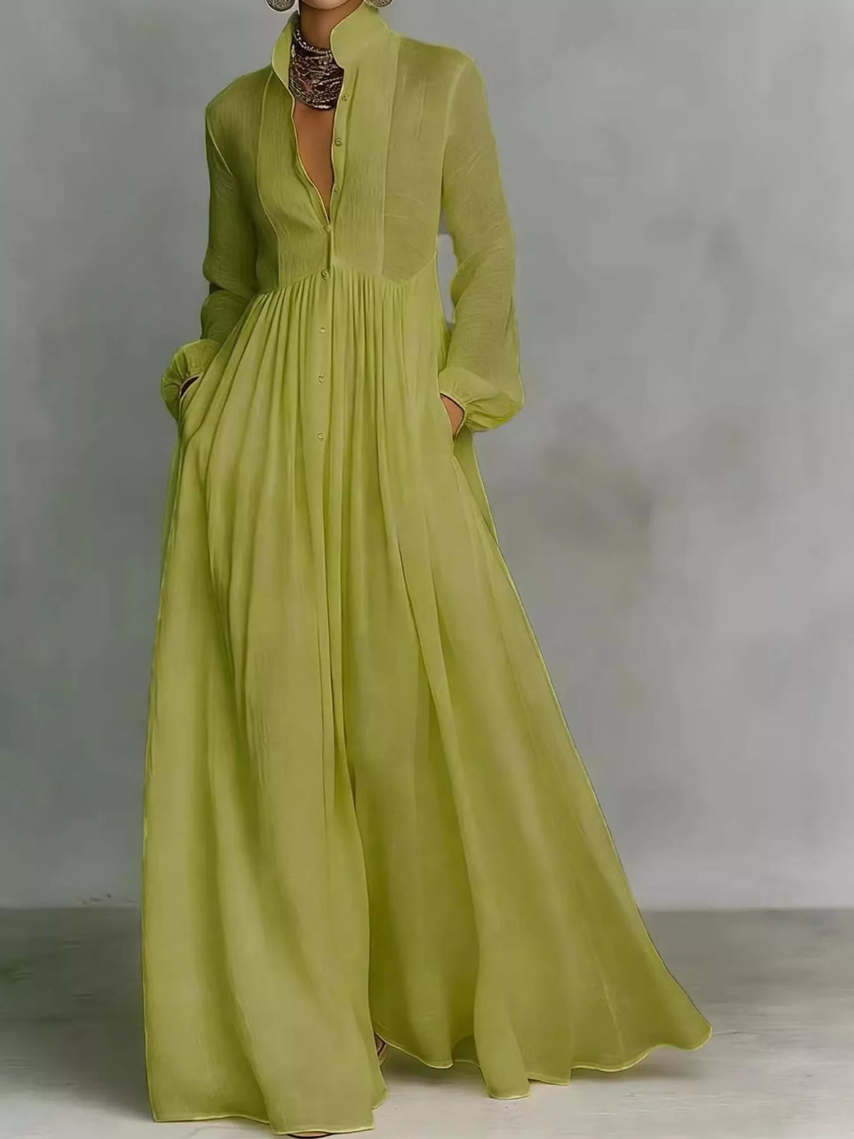 Full Size Long-Sleeve Button Front Maxi Dress Plus Size - alternate view 12