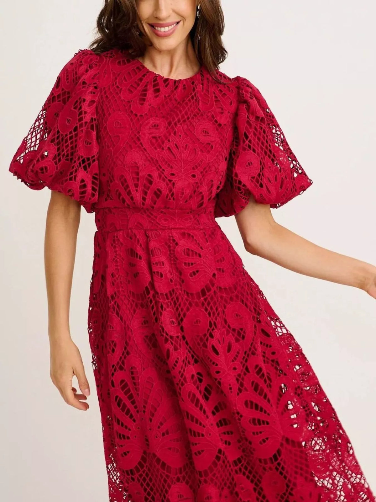 Lace Puff Sleeve Midi Dress - alternate view 9