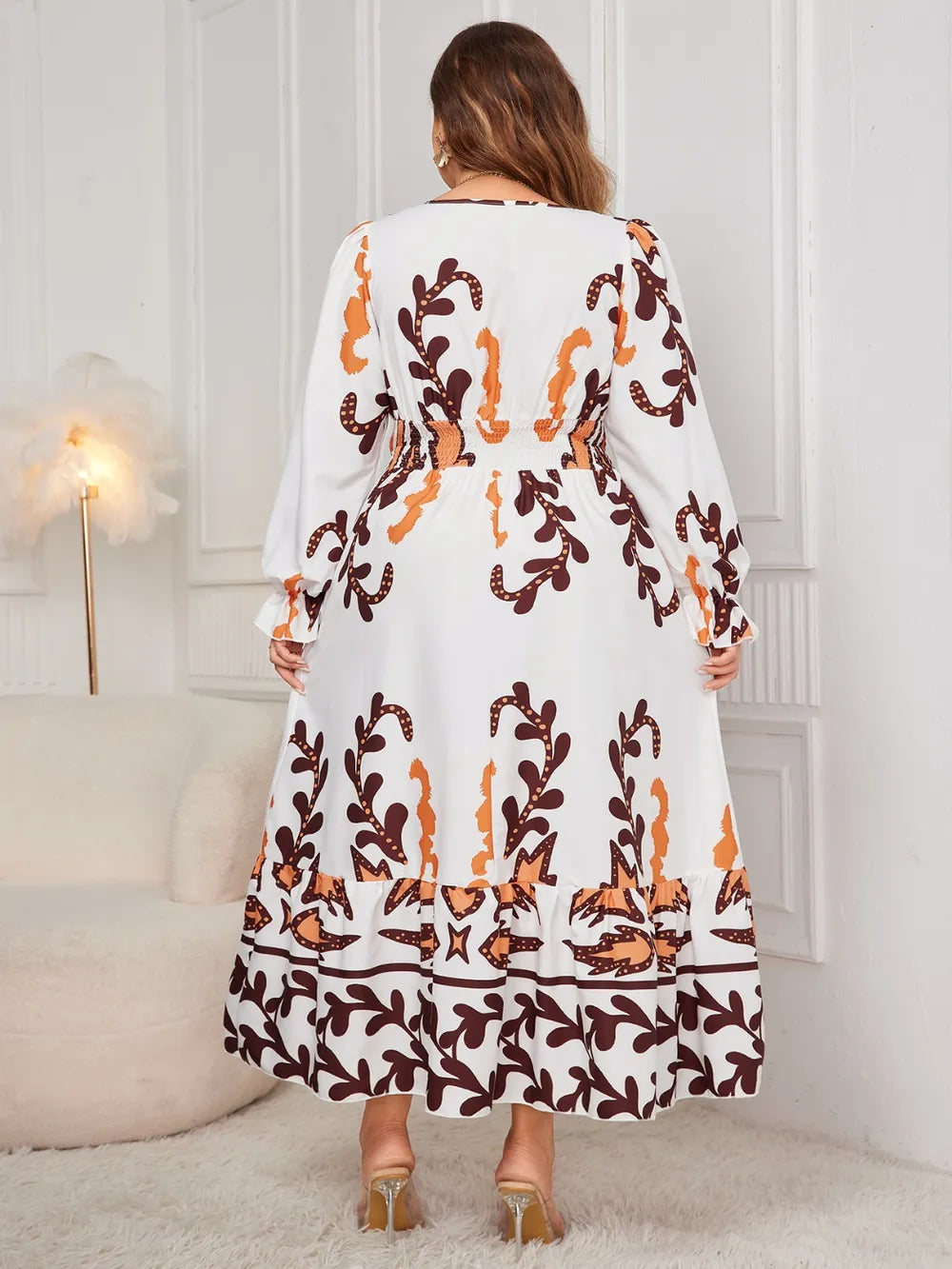 Printed Surplice Flounce Sleeve Dress - alternate view 2