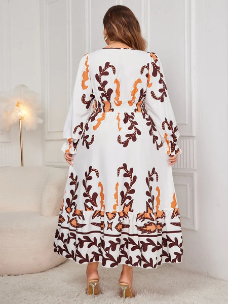 Printed Surplice Flounce Sleeve Dress - alternate view 2
