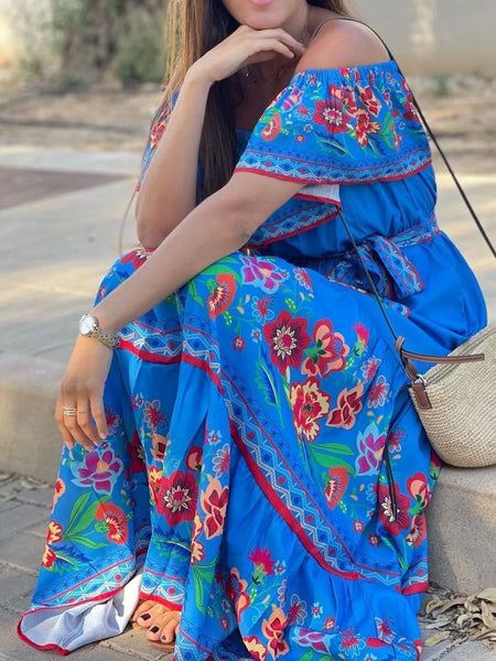 Floral Off Shoulder Ruffle Maxi Dress - alternate view 20